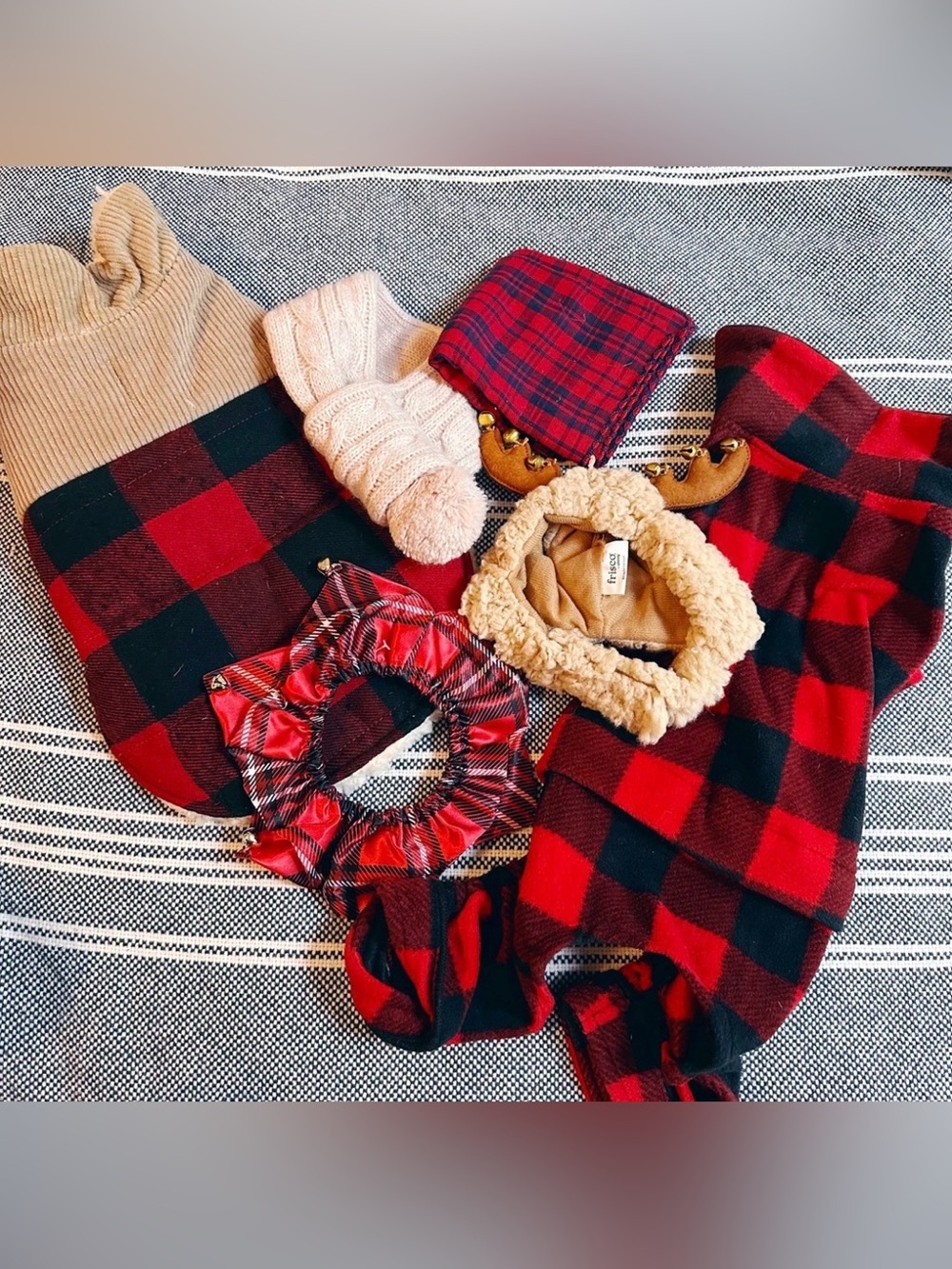 Bundle of Christmas pet clothing and accessories plaid pajamas jacket winter